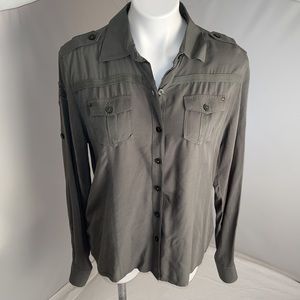 Harley Davidson army green military style button down rayon shirt